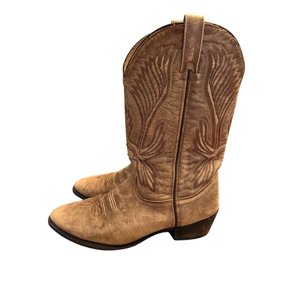 Laredo Men’s Cowboy Western Boots 9.5 EW Extra Wide Brown Distressed Leather